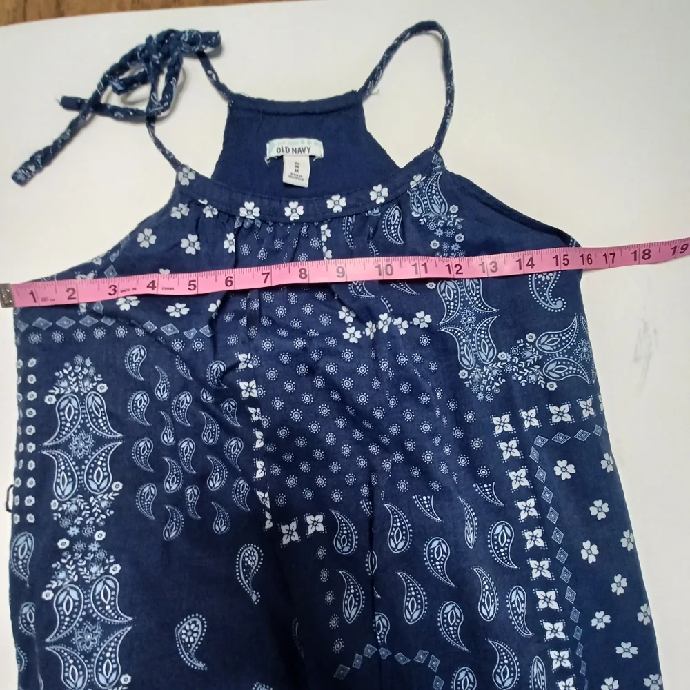 Old Navy Girls Bandana Print Cotton High Low Sun Dress Sz XL Navy Blue